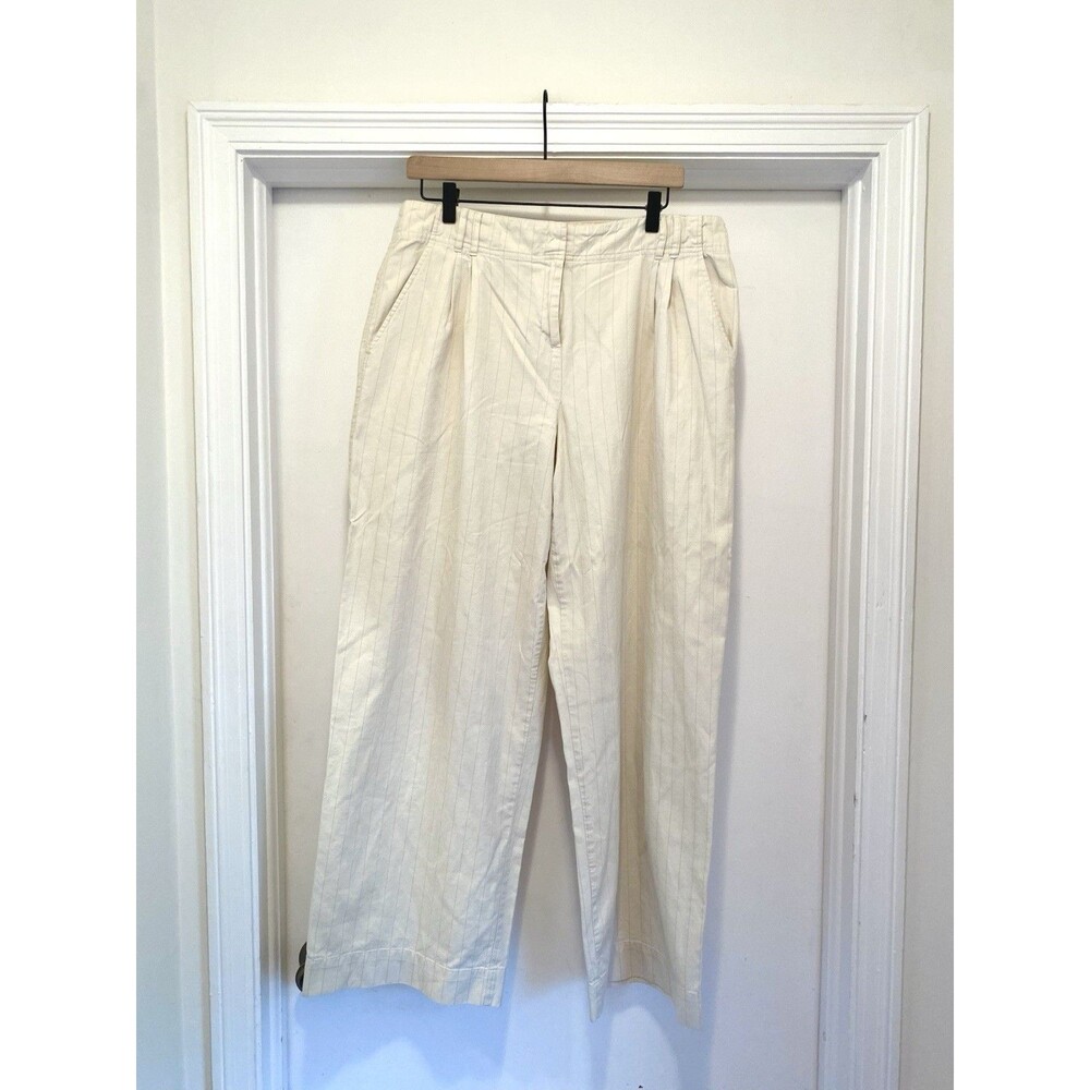 J.Jill Pants Womens Sz 14 Linen Pinstripe Wide Leg Pleat Front Nautical Coastal